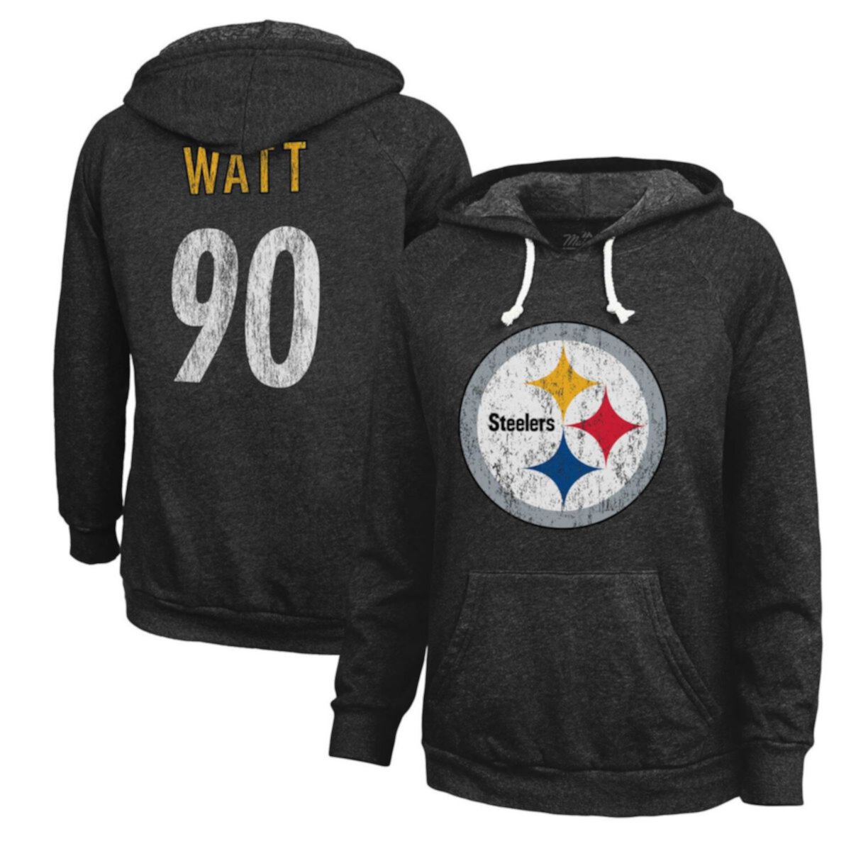 Женские нитки Majestic T.J. Черный пуловер с капюшоном Watt Pittsburgh Steelers Name & Number Majestic