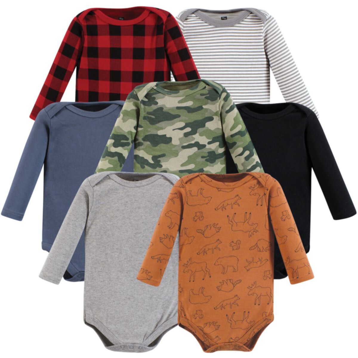 Детские комплекты одежды Hudson Baby Для мальчиков Cotton Long-Sleeve Bodysuits, Into The Woods Prints 7-Pack Hudson Baby