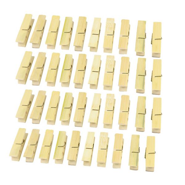 Household Laundry Natural Wood Beige Clothes Pins Pegs Hanging Clips 40 Pcs Unique Bargains