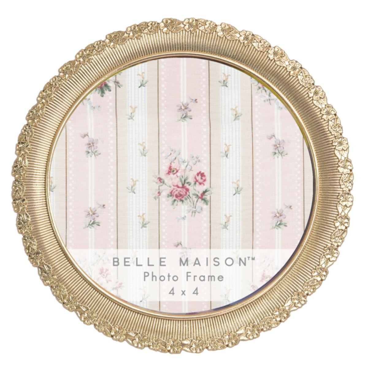 Belle Maison 4&#34; х 4&#34; Античная золотая круглая настольная рамка с цветком Belle Maison
