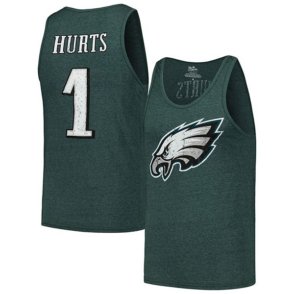 Мужская майка Majestic Threads Jalen Hurts Midnight Green Philadelphia Eagles, имя и номер игрока, футболка Tri-Blend Majestic