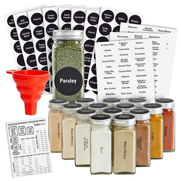 Talented Kitchen 14 Pack Glass Spice Jars with 269 Spice Labels, Empty Square Spice Bottles Containers 4 oz with Pour/Sift Shaker Lid, Spice Organization and Storage (Water Resistant) Talented Kitchen