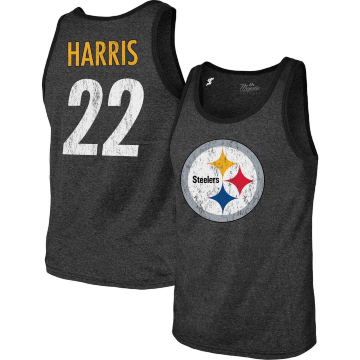 Мужская майка Majestic Threads Najee Harris Black Pittsburgh Steelers с именем и номером игрока Tri-Blend Majestic