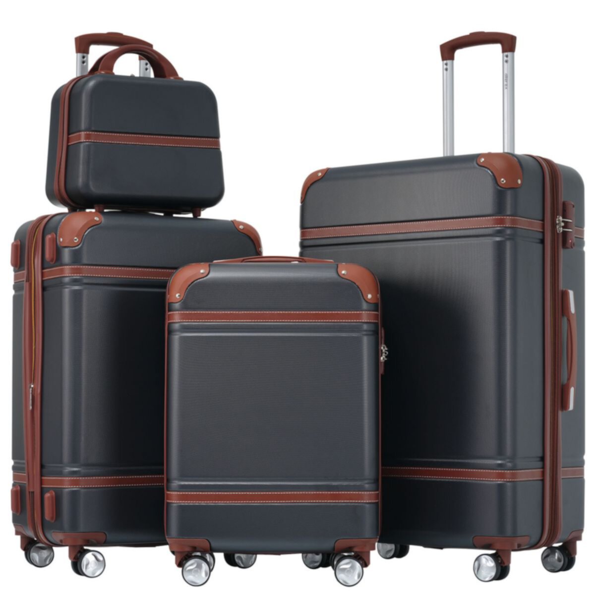 Набор чемоданов Merax из 4 предметов в твердой оболочке и косметичка, чемодан-спиннер Merax