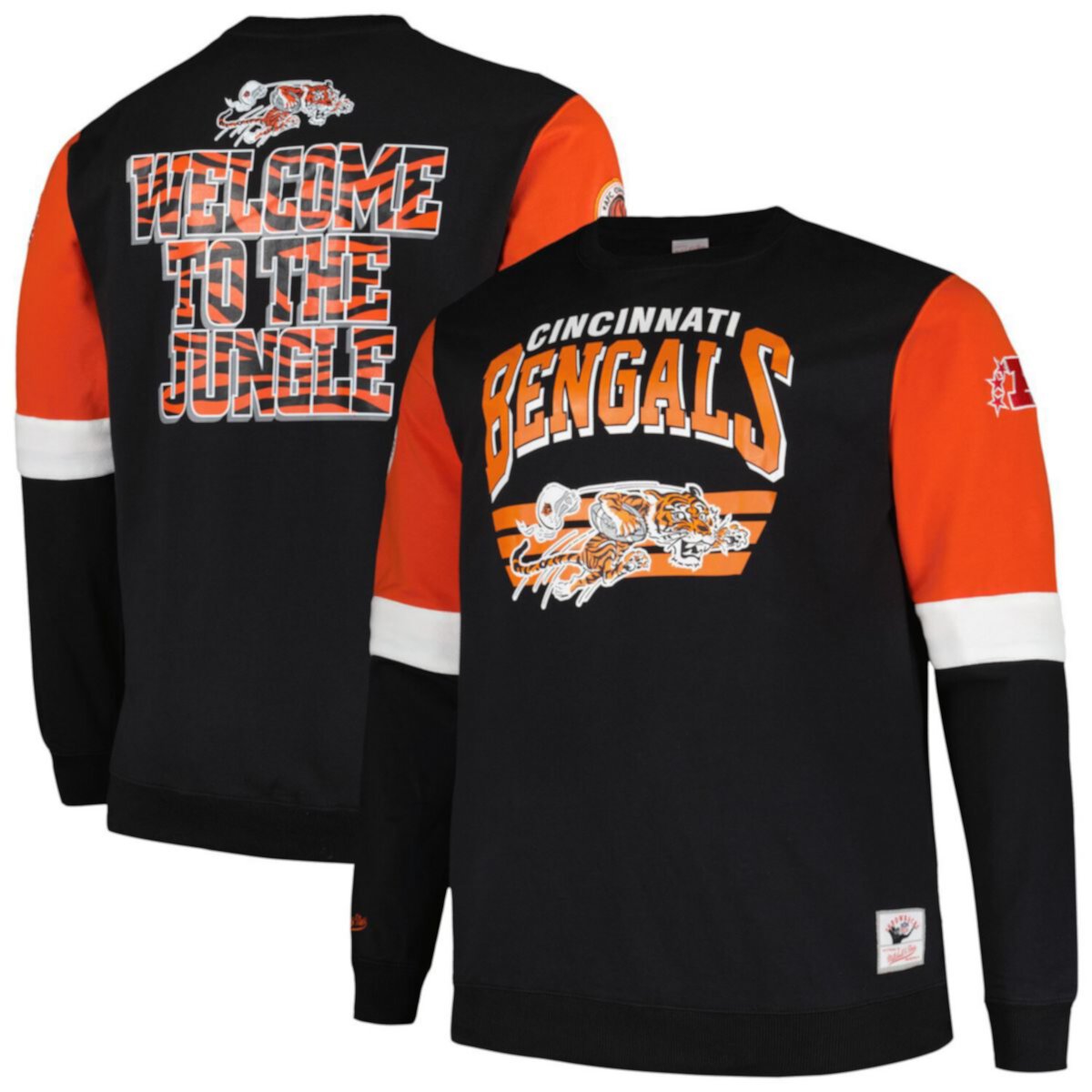 Мужская Футболка Mitchell & Ness Черный Cincinnati Bengals Big & Tall Fleece Pullover Mitchell & Ness