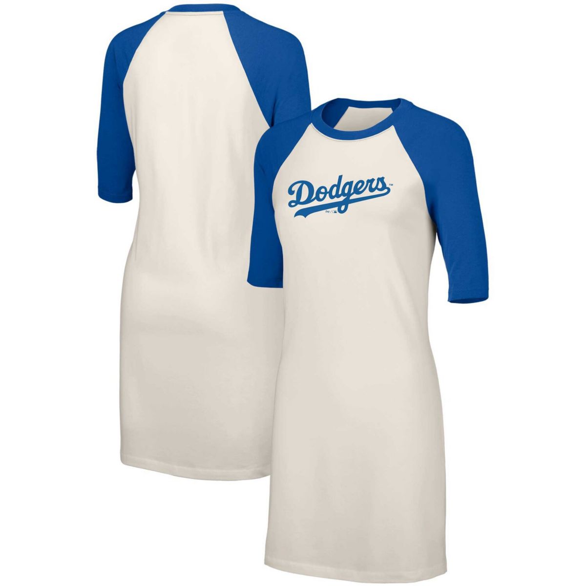 Женское платье-футболка из трех смесей с половиной рукавов Lusso White Los Angeles Dodgers Nettie Raglan Lusso