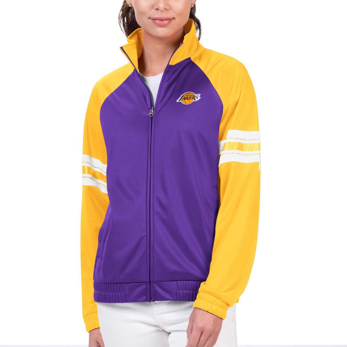 Женская спортивная куртка с молнией во всю длину G-III 4Her от Carl Banks Purple Los Angeles Lakers Main Player реглан со стразами In The Style