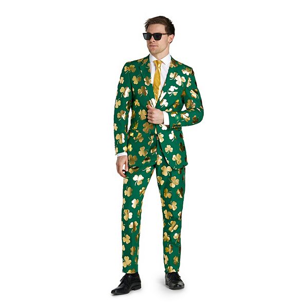 Костюм OppoSuits из 3 предметов с клеверным принтом для мужчин: пиджак, брюки и галстук OppoSuits