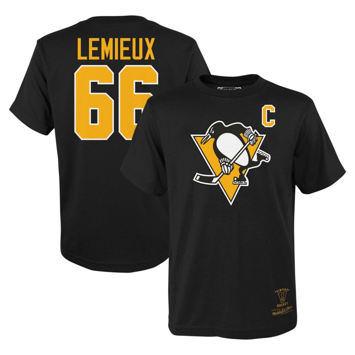 Молодежная футболка Mitchell & Ness Mario Lemieux Black Pittsburgh Penguins с именем и номером Unbranded