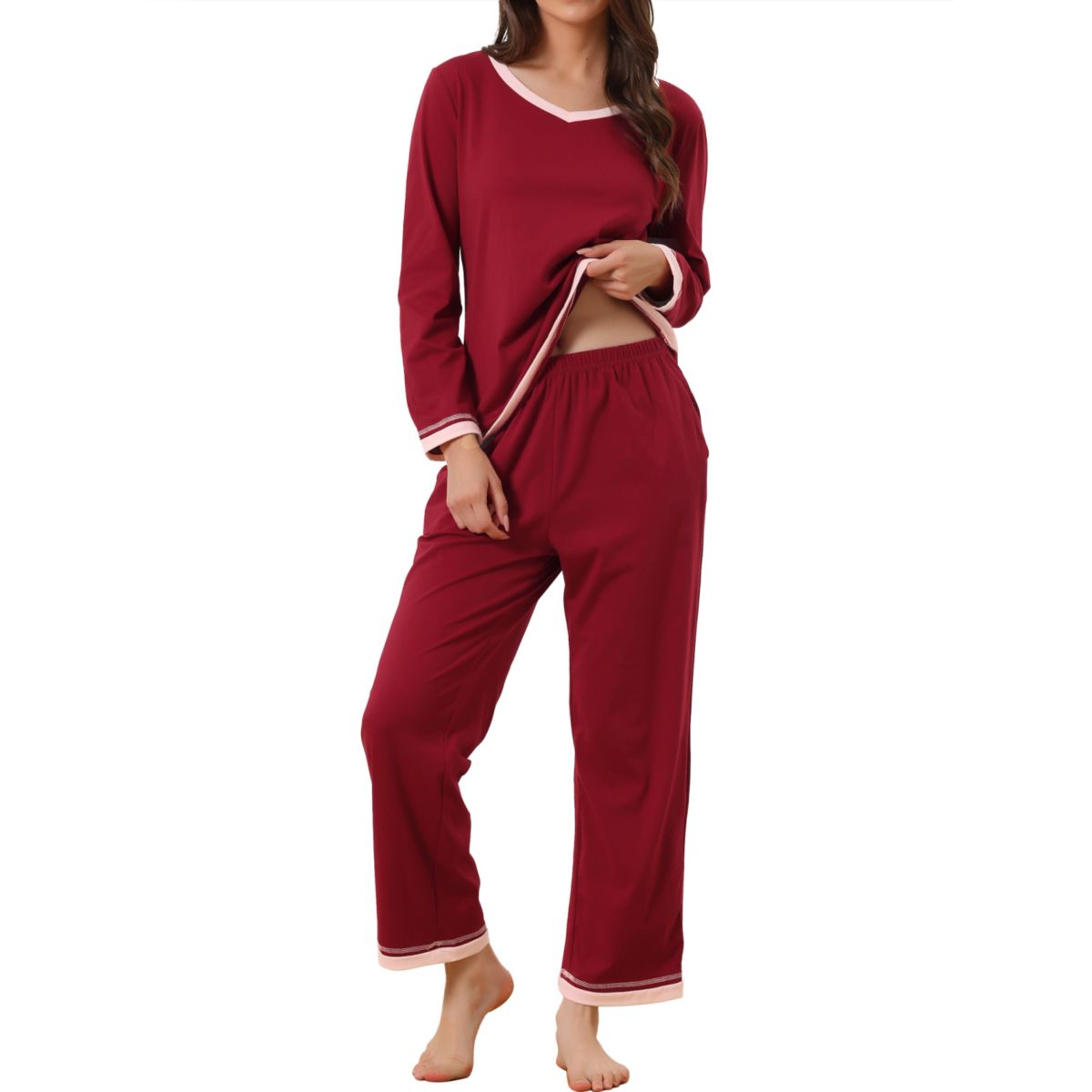 Женский пижамный комплект с длинными рукавами, рубашка и длинные брюки с карманами, домашняя одежда, комплекты из 2 предметов для сна Cheibear
