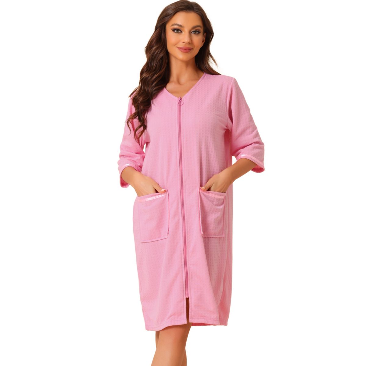 Женская вафельная пижама с рукавами 3/4, халат для спа, одежда для дома, халаты на молнии Cheibear