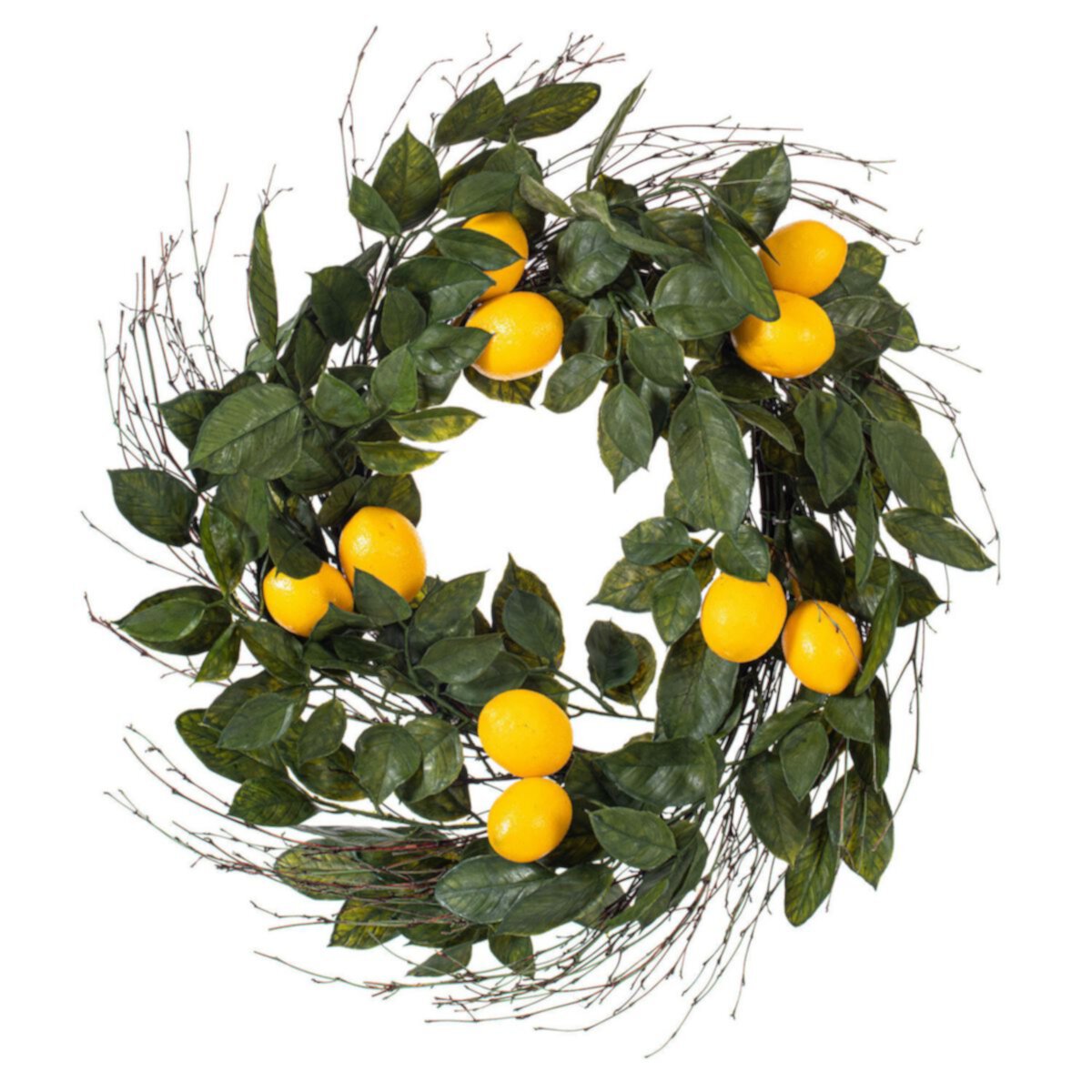 Vickerman 24&#34; Artificial Green and Yellow Salal Leaf Lemon Wreath Vickerman