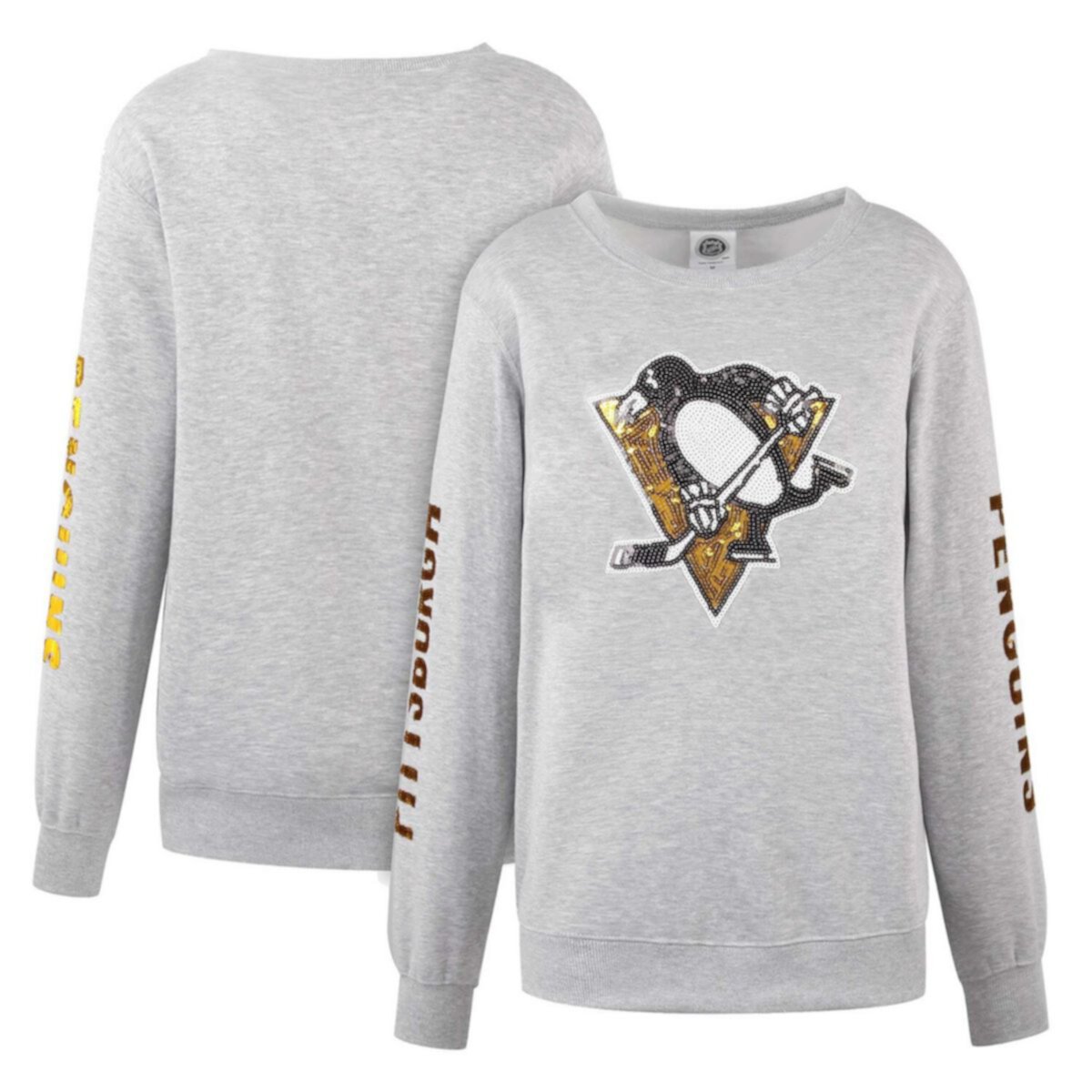 Женский пуловер с пайетками Cuce Heather Grey Pittsburgh Penguins, толстовка Cuce