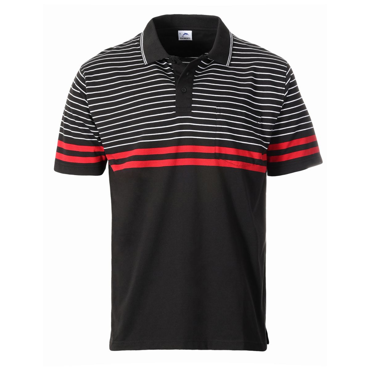 Gioberti Mens Double Striped Contrast Polo Shirt With Pocket - Yarn Dye Gioberti