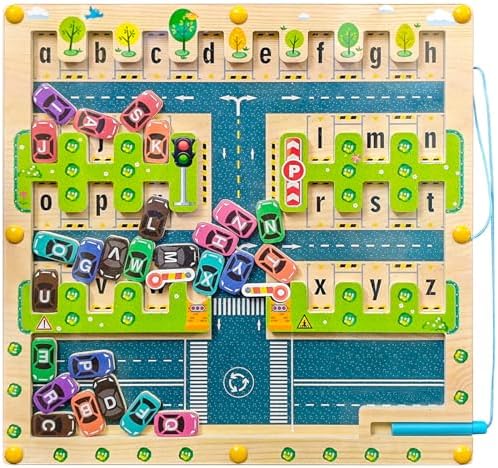 Магнитная доска-лабиринт с алфавитом, развивающие игрушки для мелкой моторики Монтессори ABC с буквами для малышей 2-4 лет, для мальчиков и девочек, автомобильный лабиринт с алфавитом, развивающие игрушки для дошкольников YAHAZORR