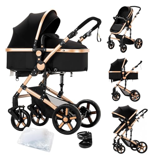 2 in 1 Baby Stroller with Bassinet Reversible Portable Standard Baby Stroller Convertible Pushchair Infant Buggy Baby Carriage Foldable High Landscape Pram for Toddler Newborn (2USV9-BG) Suttonbebe