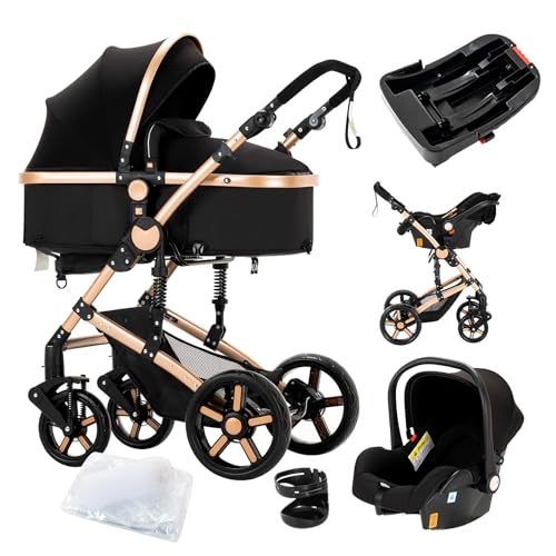 2 in 1 Baby Stroller with Bassinet Reversible Portable Standard Baby Stroller Convertible Pushchair Infant Buggy Baby Carriage Foldable High Landscape Pram for Toddler Newborn (2USV9-BG) Suttonbebe