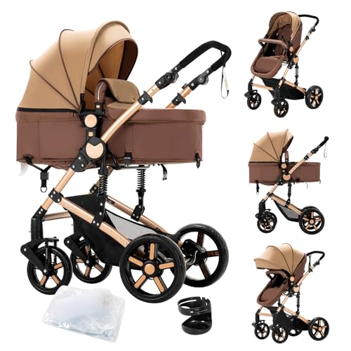 2 in 1 Baby Stroller with Bassinet Reversible Portable Standard Baby Stroller Convertible Pushchair Infant Buggy Baby Carriage Foldable High Landscape Pram for Toddler Newborn (2USV9-BG) Suttonbebe