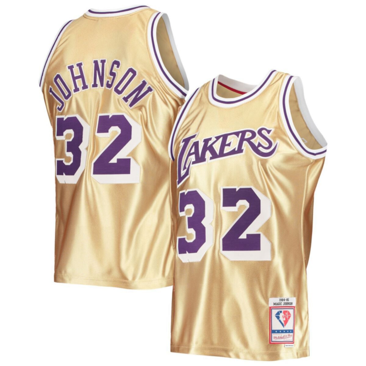 Мужская майка Mitchell & Ness Magic Johnson Gold Los Angeles Lakers 75th Anniversary 1984-85 Hardwood Classics Swingman Jersey Unbranded