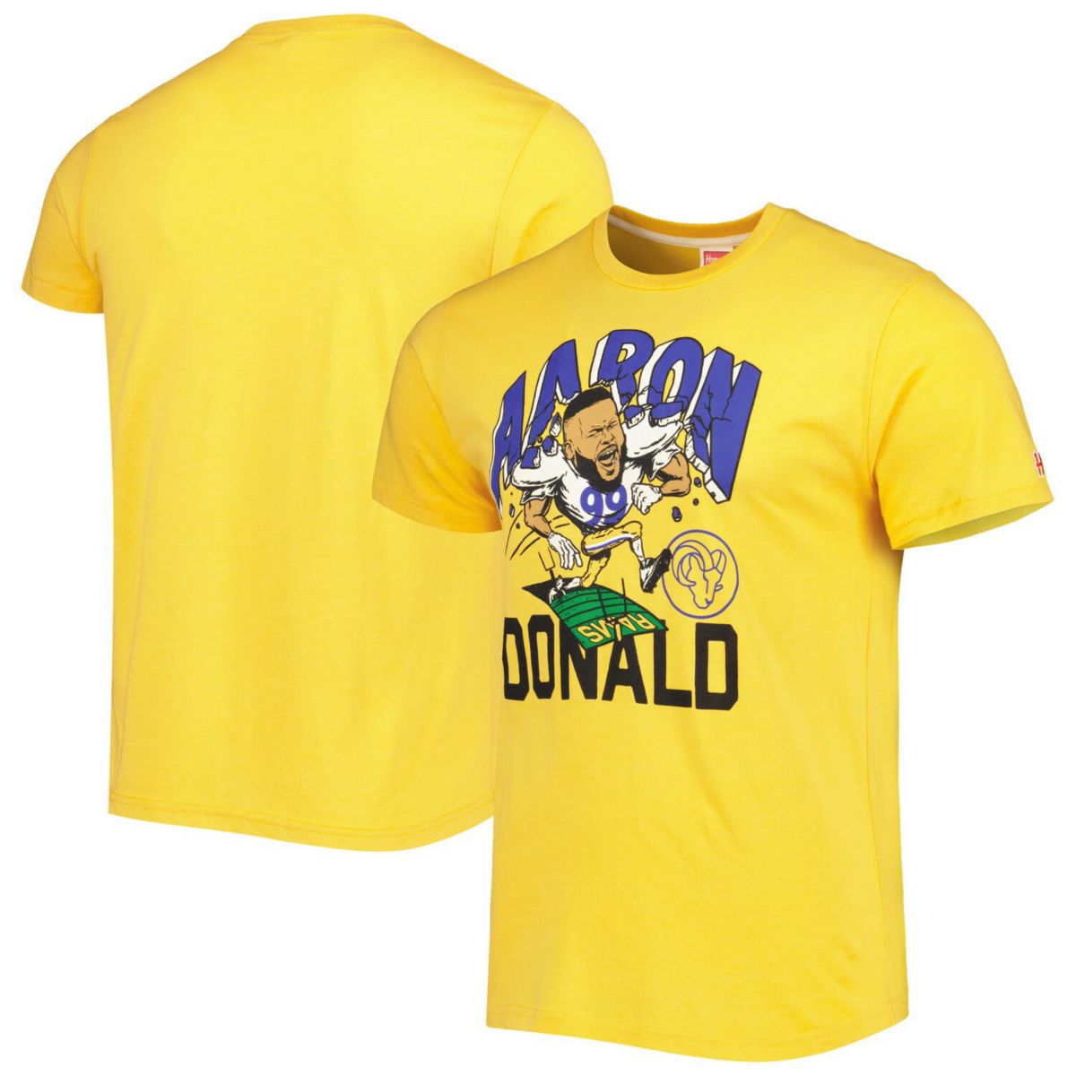 Мужская футболка Homage Aaron Donald Gold Los Angeles Rams с карикатурой на игрока Tri-Blend Homage