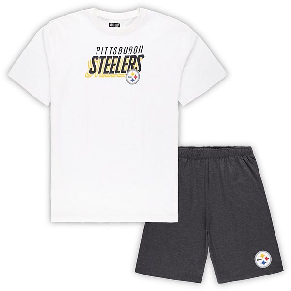 Мужская Пижама Unbranded Белая/Угольная Pittsburgh Steelers Big & Tall Комплект Футболка и Шорты Unbranded