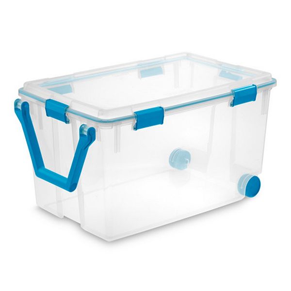 Sterilite 120 Qt Wheeled Gasket Box Stackable Storage Bin With Latch Lid, 3 Pack Sterilite