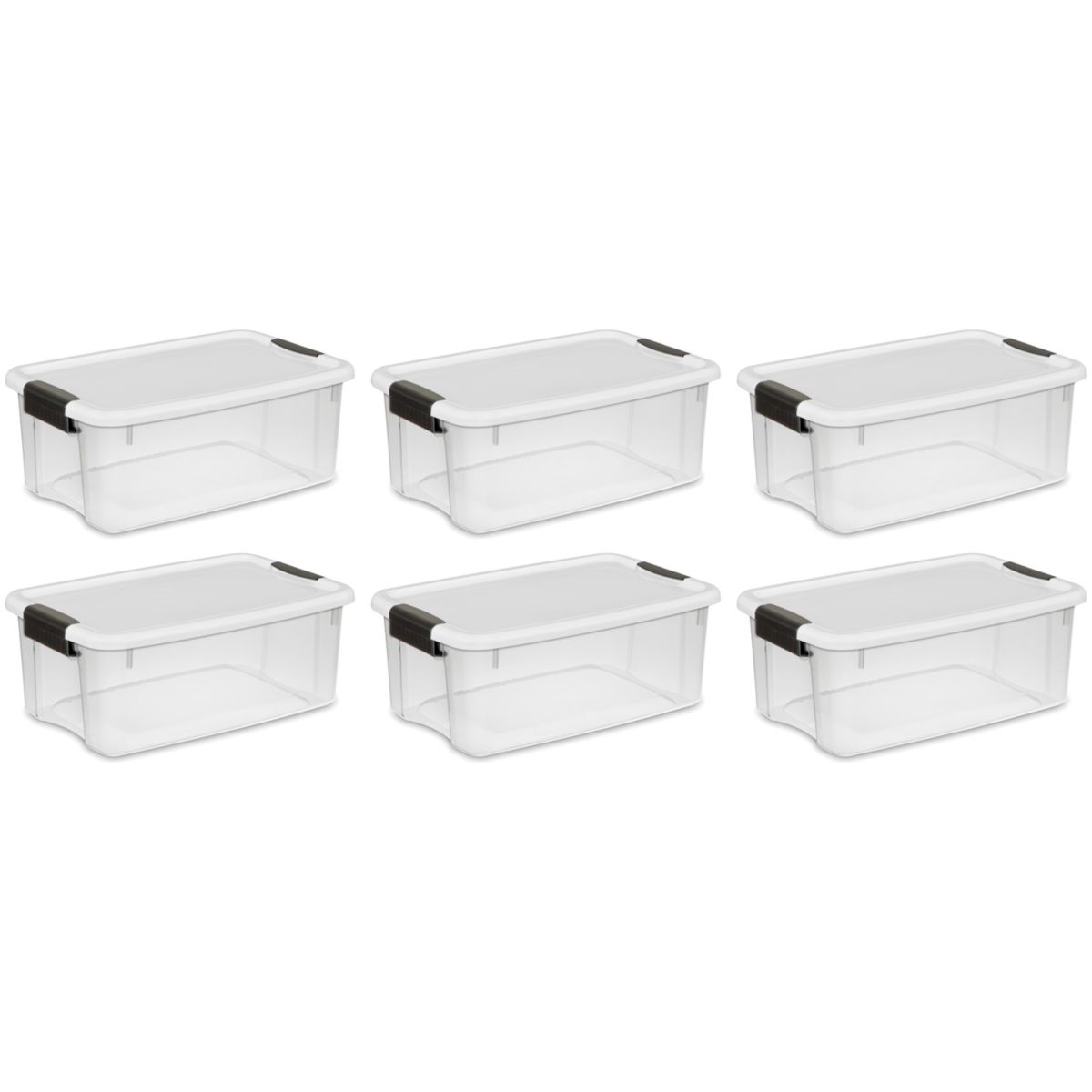 Sterilite 18 Qt Clear Plastic Stackable Storage Bin W/ White Latch Lid, (6 Pack) Sterilite