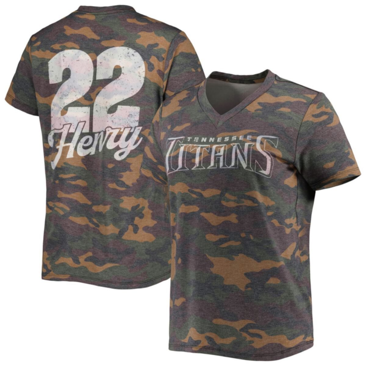 Женская Футболка Majestic Threads Derrick Henry Camo Tennessee Titans V-образный Вырез Majestic Threads