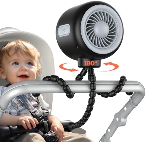 Koonie Portable Stroller Fan with Flexible Tripod, Car Seat fan Clip-on for Infant, Rechargeable Battery Operated Fan with 3 Speeds, Baby Travel Gear for Outdoor Camping, Tent, Crib, Bike, Treadmill Koonie