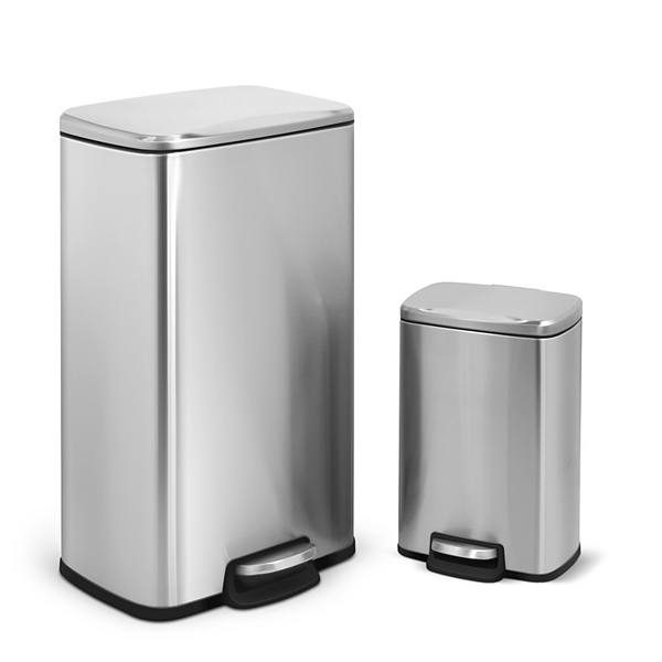 8 Gal./30 L and 1.3 Gal./5 L Rectangular Stainless Steel Step-on Trash Can Set for Kitchen, Bathroom Mega Casa