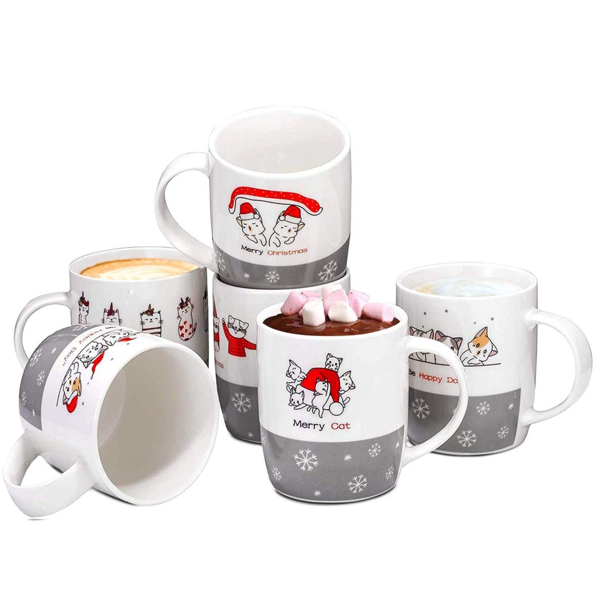 Набор керамических кофейных кружек Santa Design, лучшие подарки для женщин и детей, чашки на 14 унций для горячего шоколада и кофе Bruntmor
