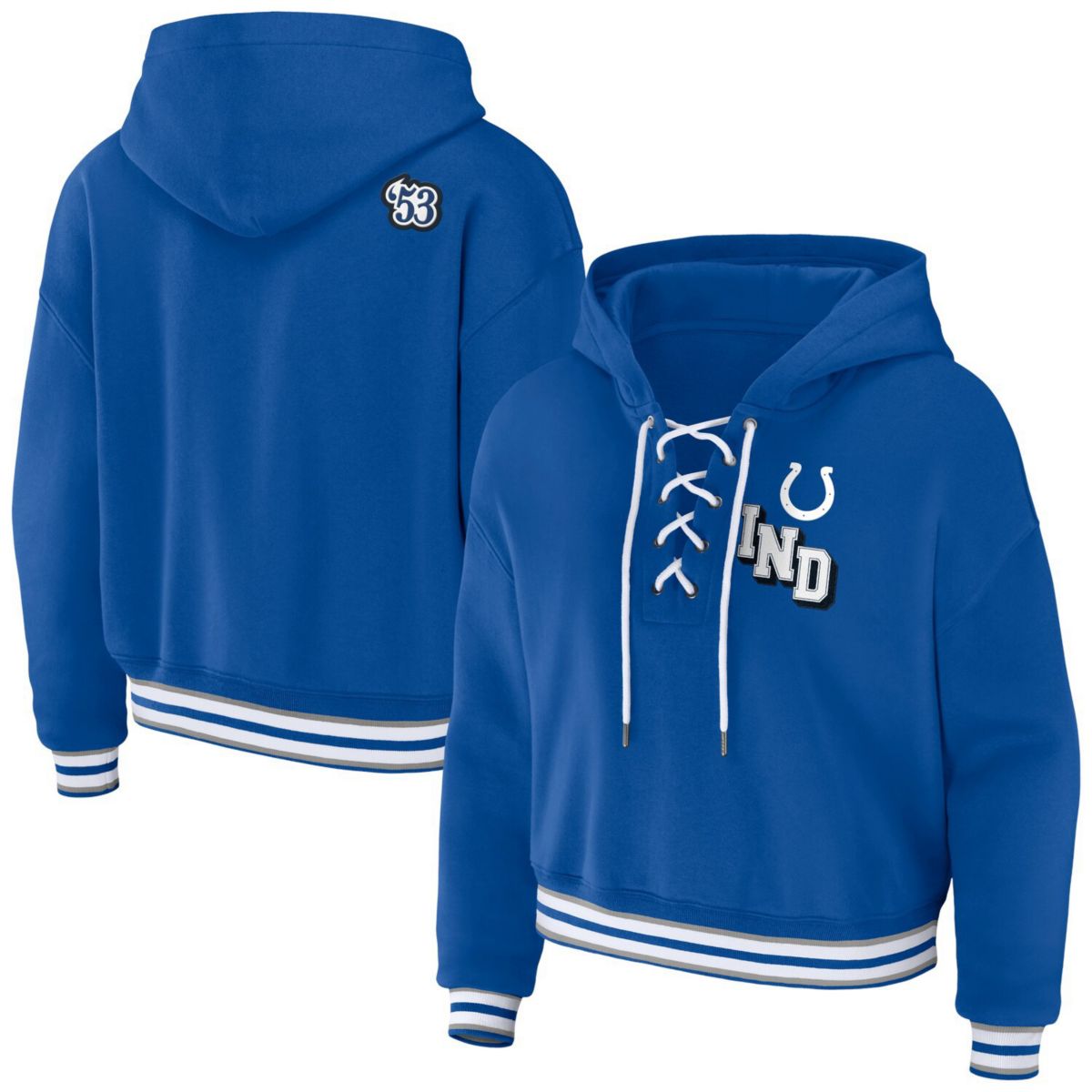 Женская Футболка WEAR by Erin Andrews Royal Indianapolis Colts Lace-Up Pullover Hoodie WEAR by Erin Andrews