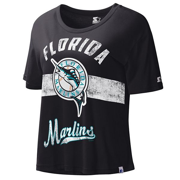 Женский черный кроп-топ Starter с графическим дизайном Florida Marlins Starter