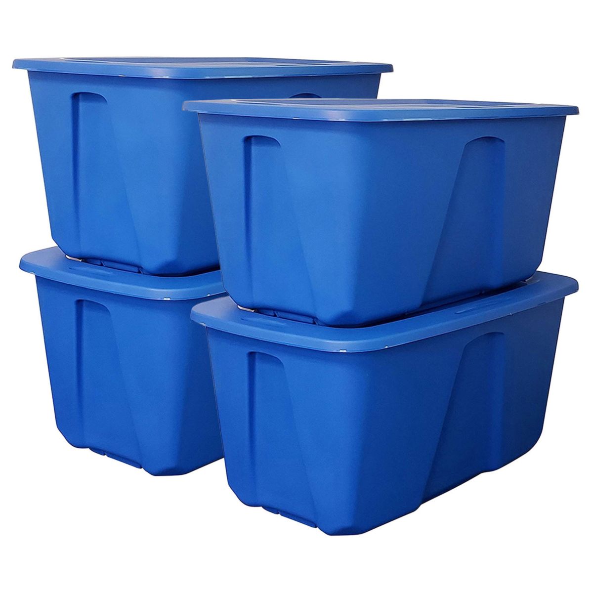 Homz 32 Gallon Standard Plastic Storage Container with Secure Lid, Blue, 4 Pack Homz