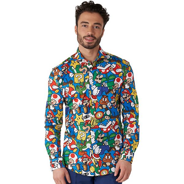 Мужская рубашка OppoSuits с длинными рукавами в стиле Super Mario и современным кроем OppoSuits