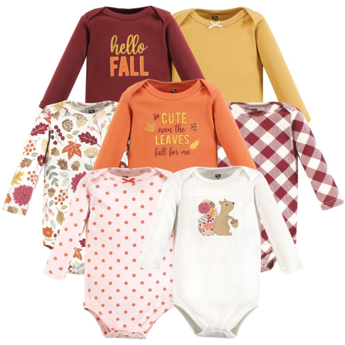 Детские комплекты одежды Hudson Baby для девочек, хлопковые боди с длинными рукавами, Fall Squirrel 7-Pack Hudson Baby