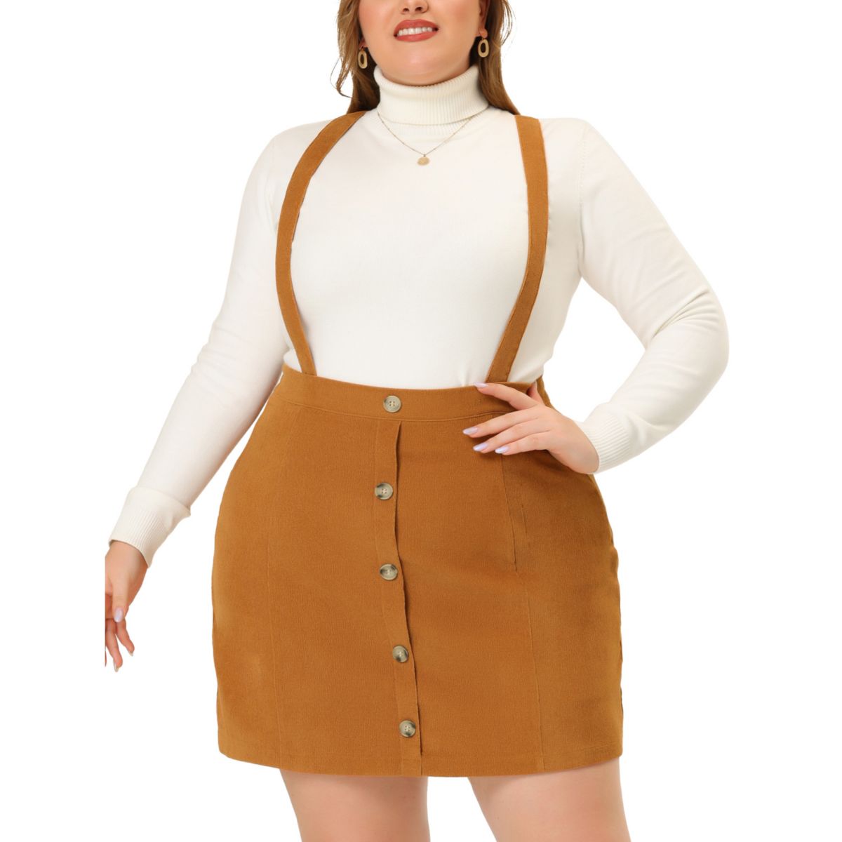 Женская вельветовая мини-юбка трапециевидной формы на пуговицах и молнии больших размеров на подтяжках Agnes Orinda