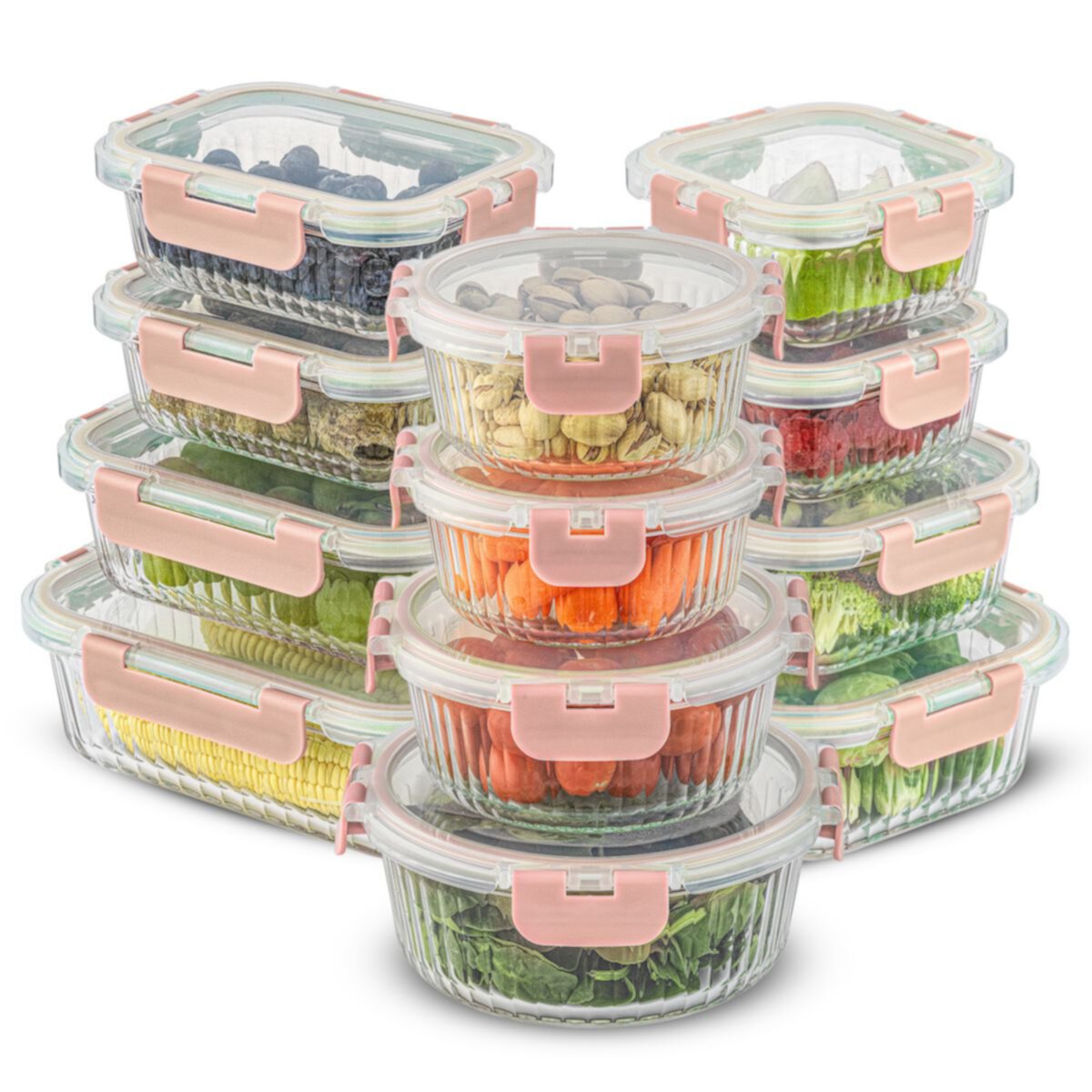 JoyJolt 24-Piece Fluted Food Storage Container Set with Lids JoyJolt