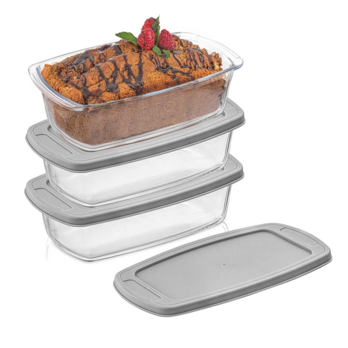 JoyJolt Glass Loaf Pans with Lids, Set of 3 JoyJolt