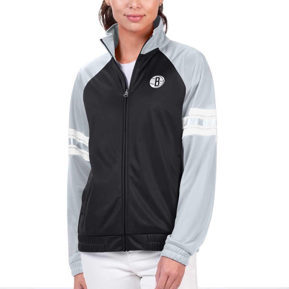 Женская Куртка G-III 4Her by Carl Banks Brooklyn Nets Main Player Raglan Rhinestone Full-Zip Track Jacket In The Style