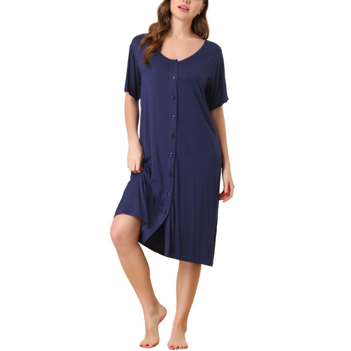 Женская ночная рубашка с коротким рукавом, ночная рубашка на пуговицах, пижамное платье Cheibear