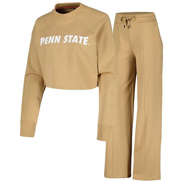 Women's Tan Penn State Nittany Lions Raglan Cropped Sweatshirt & Sweatpants Set Kadyluxe