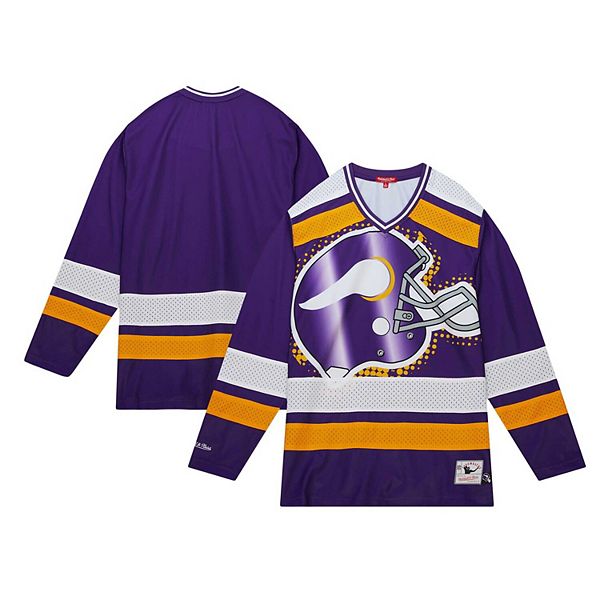 Фиолетовая футболка с длинным рукавом Mitchell & Ness Minnesota Vikings Big Face 7.0 из мягкого полиэстера, официальный продукт Mitchell & Ness