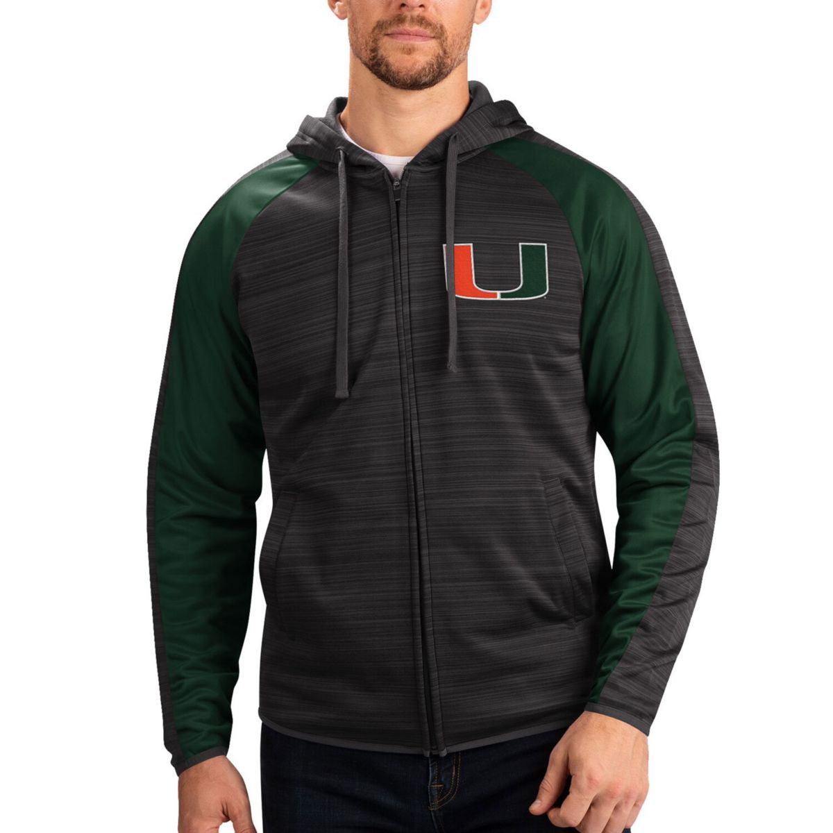 Мужская Толстовка На Молнии G-III Sports by Carl Banks Black Miami Hurricanes Neutral Zone с Регланом In The Style