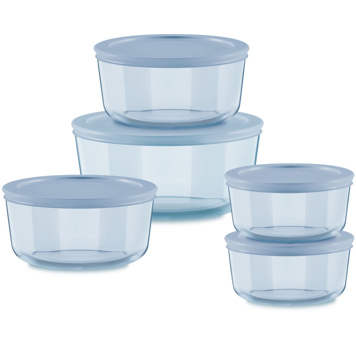 Pyrex Simply Store Tinted 10-piece Round Food Storage Container Set with Plastic Lids, Blue Pyrex