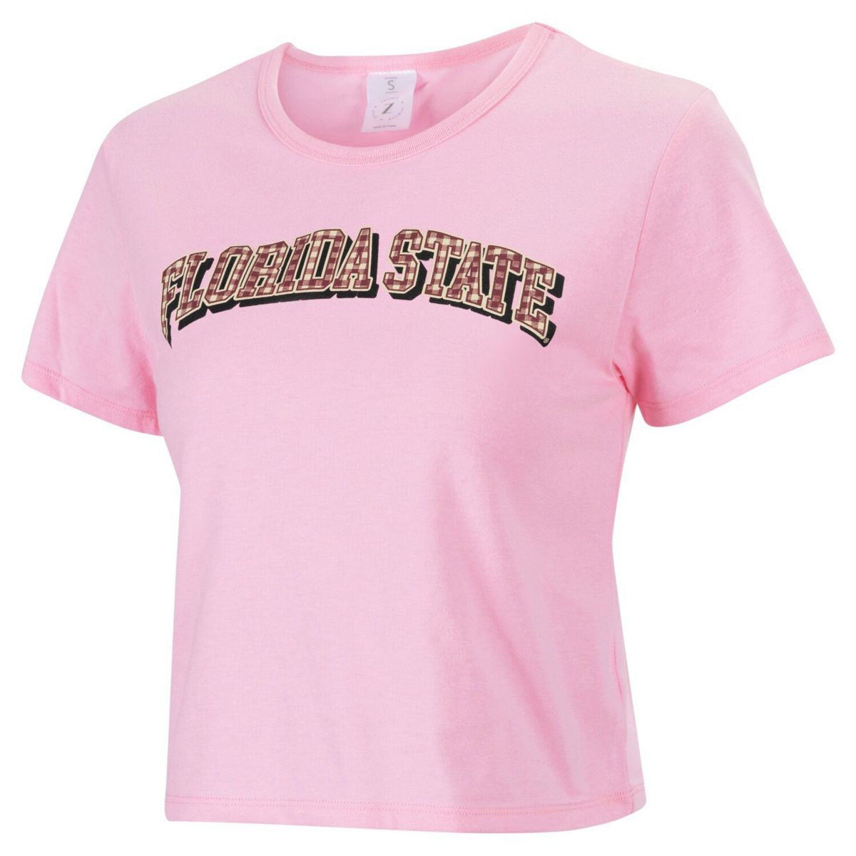 Розовая женская укороченная футболка с логотипом ZooZatz Florida State Seminoles в клетку с логотипом ZooZatz