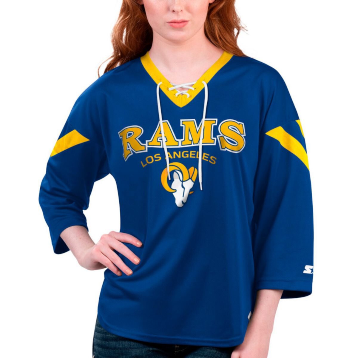 Футболка Starter Royal Los Angeles Rams Rally с поясом и рукавами 3/4 для женщин Starter