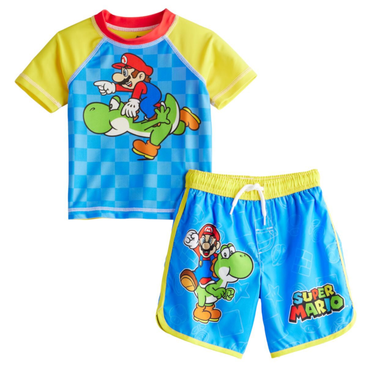 Детская пляжная одежда Licensed Character Для мальчиков Super Mario Rash Guard & Swim Trunks Set Licensed Character