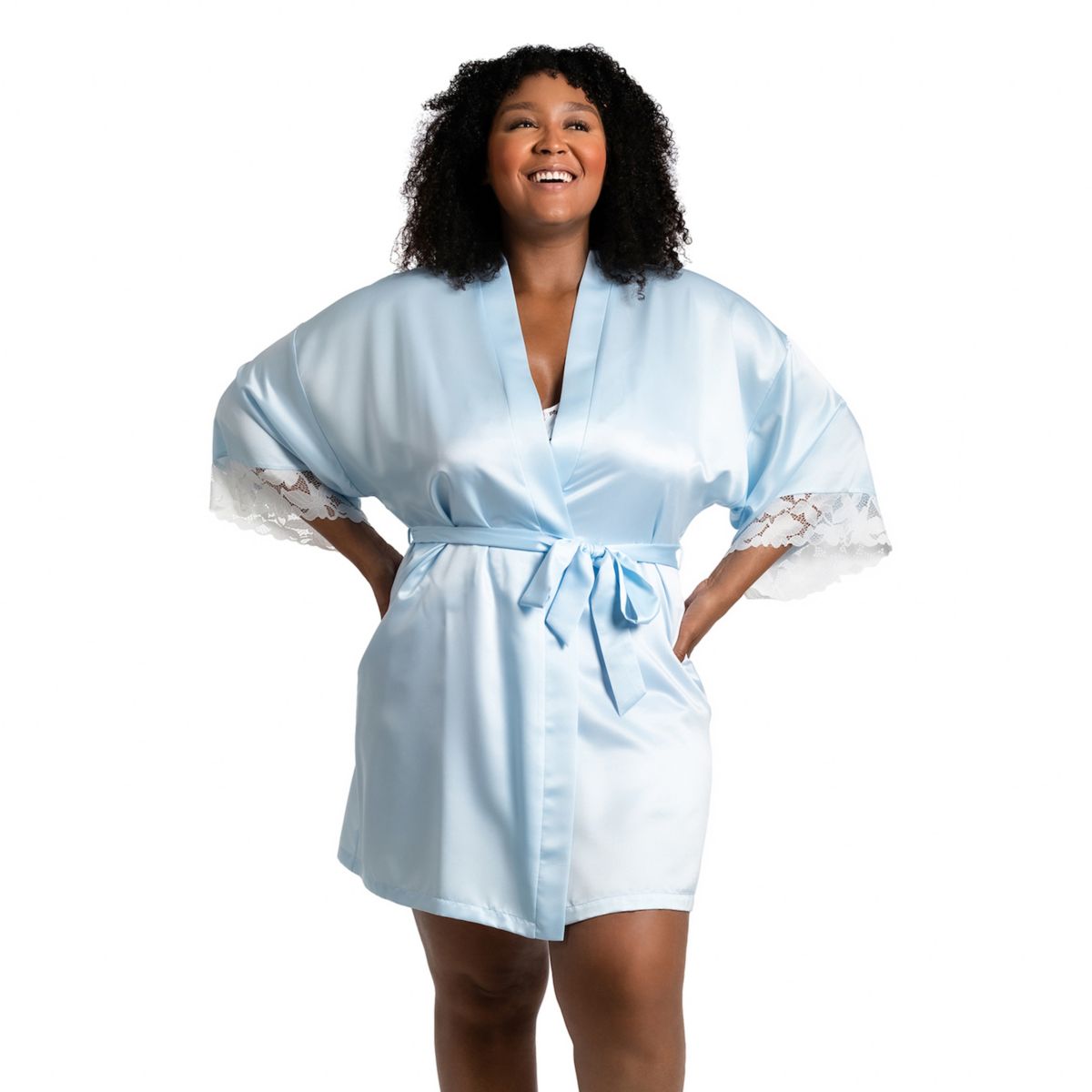 Plus Size Lilac+London Solid Satin Wrapper Robe Lilac+London