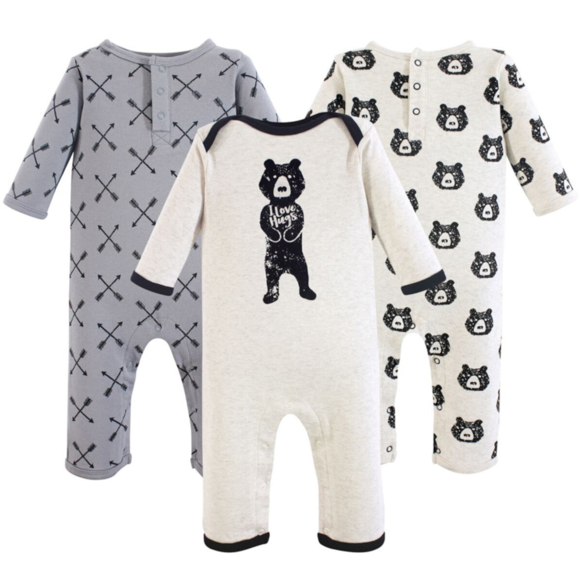 Yoga Sprout Baby Boy Cotton Coveralls 3pk, Bear Hugs Yoga Sprout